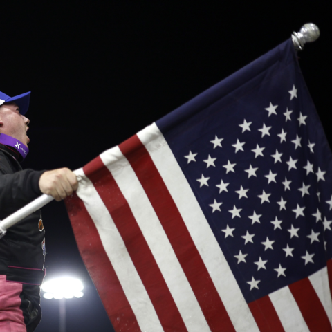 Brenden "Butterbean" Queen celebrates after winning the Window World 125 zMAX CARS Tour Late Model Stock Car race on May 17, 2023, at North Wilkesboro Speedway.